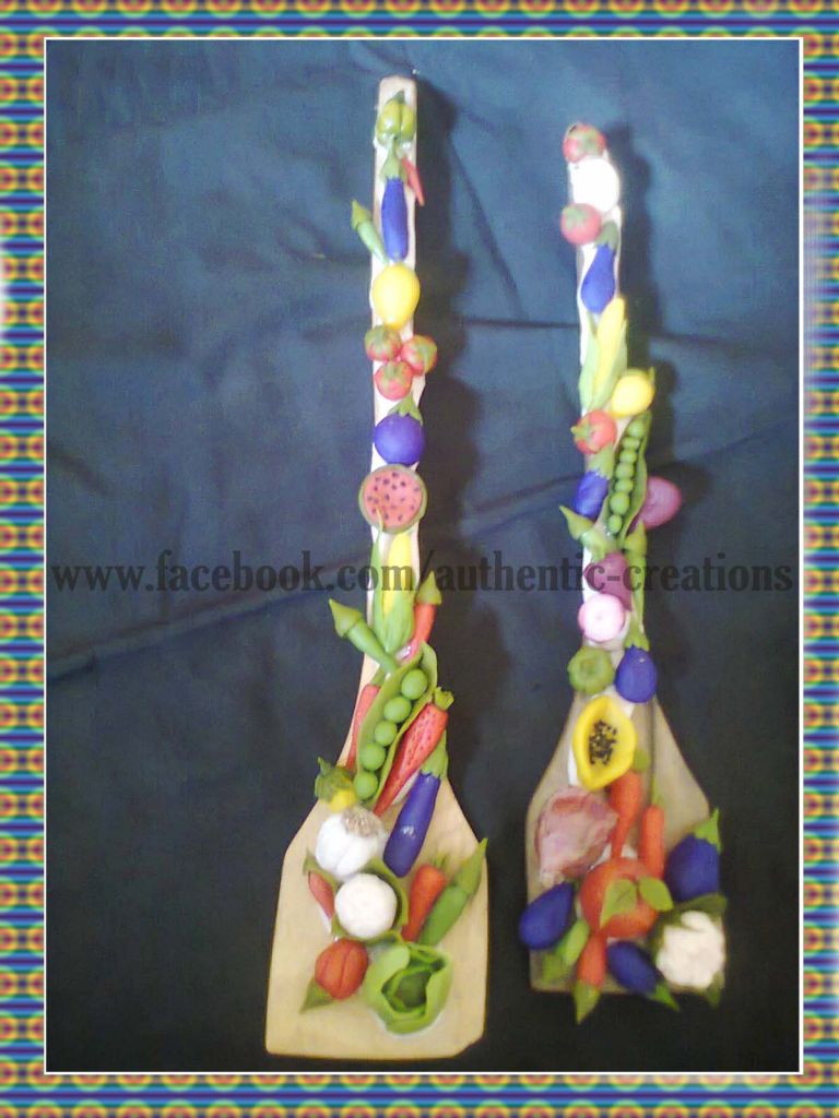 wall hanging wodden spoon with fruits and vegetables for kitchen decoration