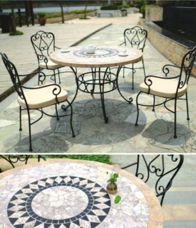 Outdoor Patio Marble Dining Table and Chairs