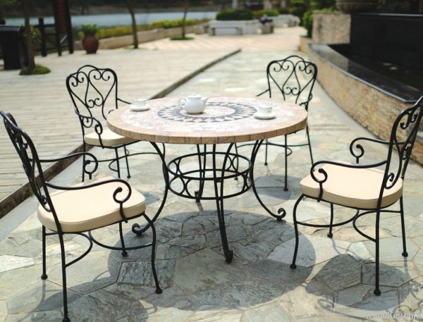 Outdoor Patio Marble Dining Table and Chairs