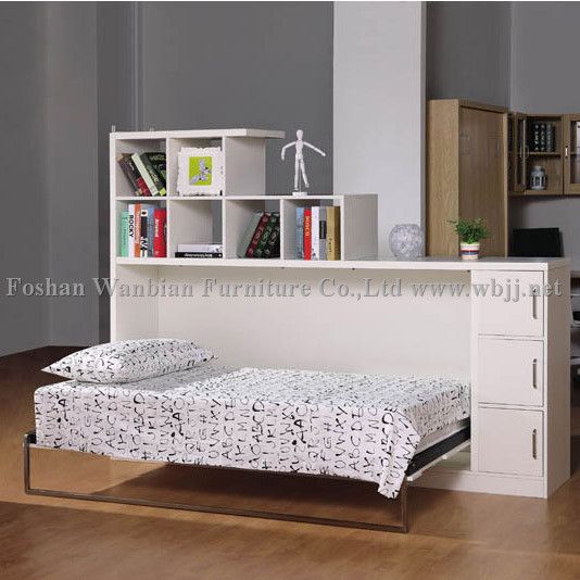 GJ3001 side fold wall bed with shelves/ hidden bed/ murphy bed/ library bed