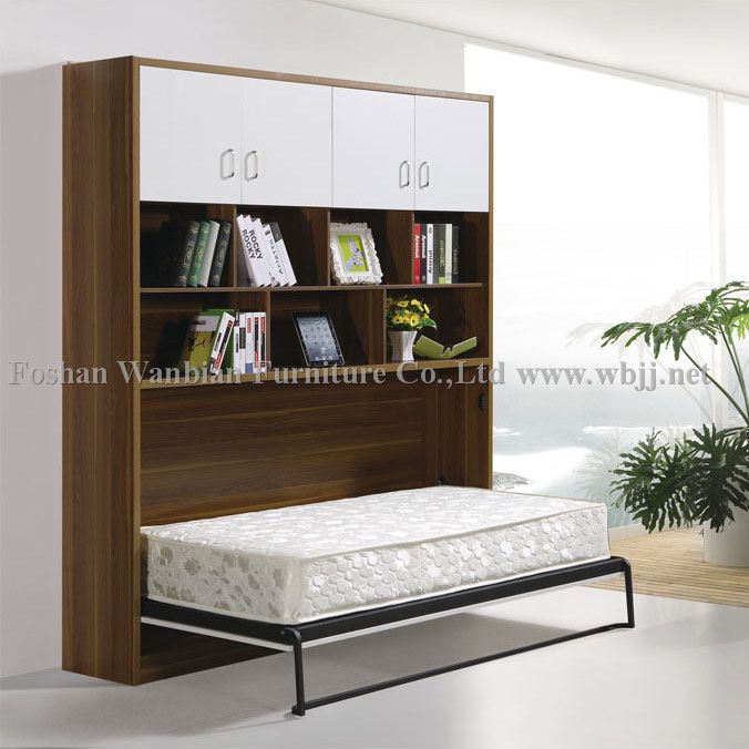 GS5002 side fold wall bed with cabinet / hidden bed/ murphy bed/ library bed