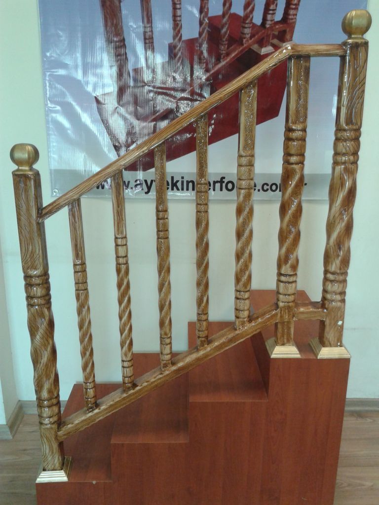 Twisted Balustes Flower patterned and Wood Handrails