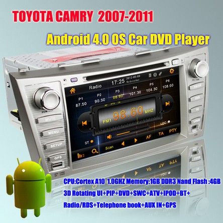 Car Video player With GPS Navigator Android 4.0 OS 1GB DDR3 Wifi +3G+3D+PIP+SWC +ATV+IPOD+BT 8006 For Toyota CAMRY 2007-2011