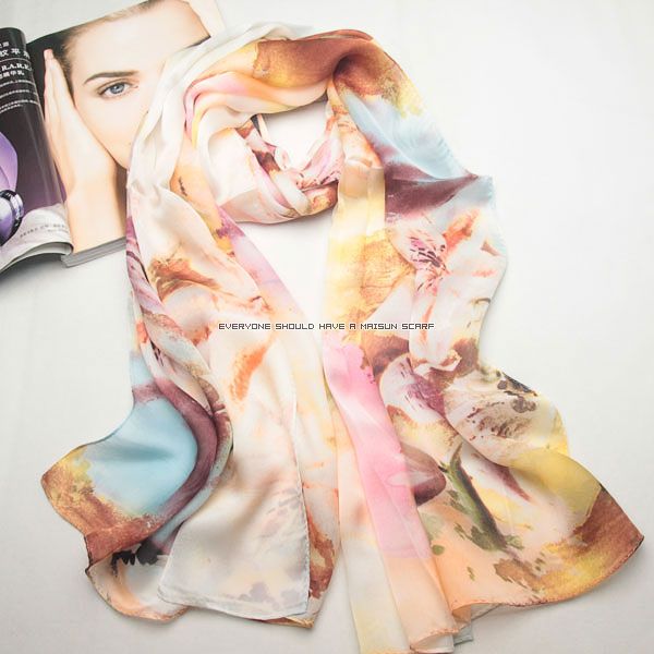 Long shawl printed georgette satin silk women scarves