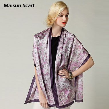 Fashion long women satin silk shawl floral scarf