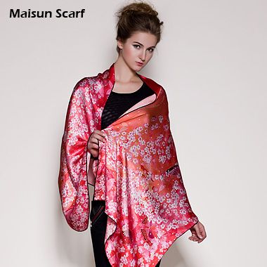 Fashion red flower silk women long scarf