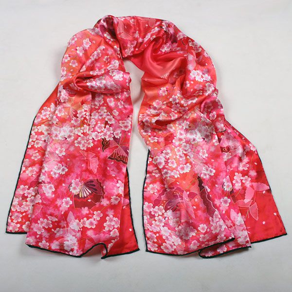 Fashion red flower silk women long scarf