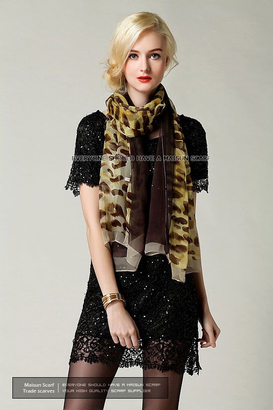 Fashion long women georgette silk leopard scarf 