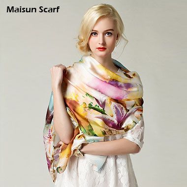 Long shawl printed georgette satin silk women scarves