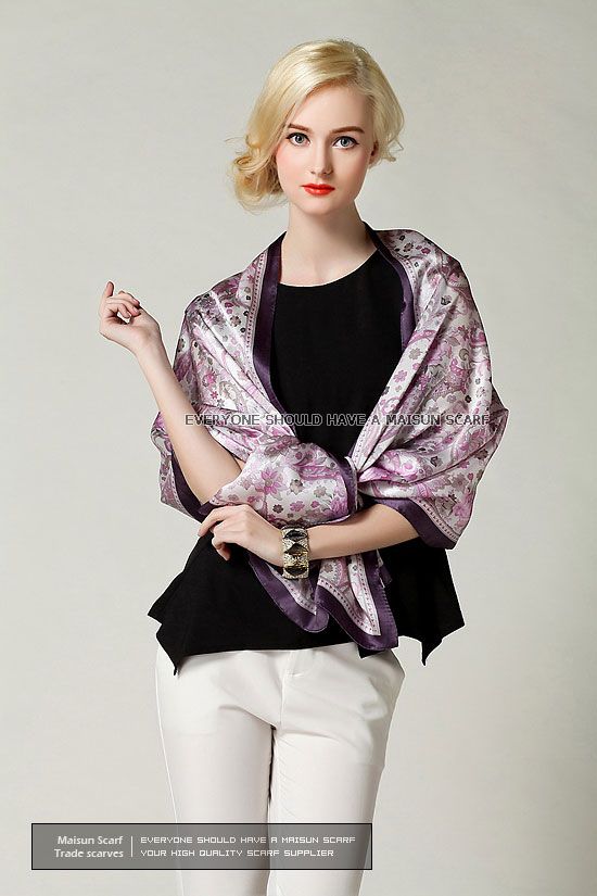 Fashion long women satin silk shawl floral scarf