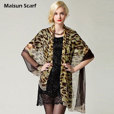 Fashion long women georgette silk leopard scarf 