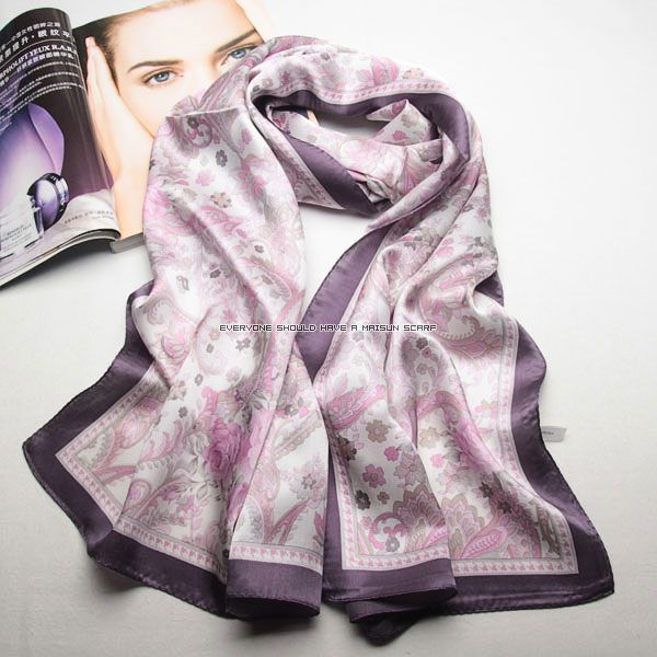 Fashion long women satin silk shawl floral scarf