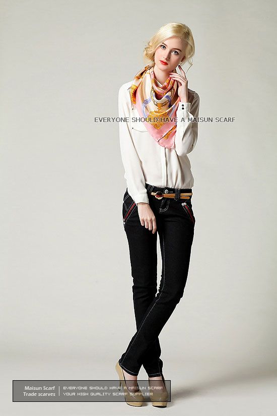 Fashion woemn square silk twill scarf