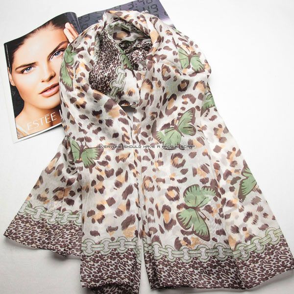 Long leopard shawl silk women neck scarf