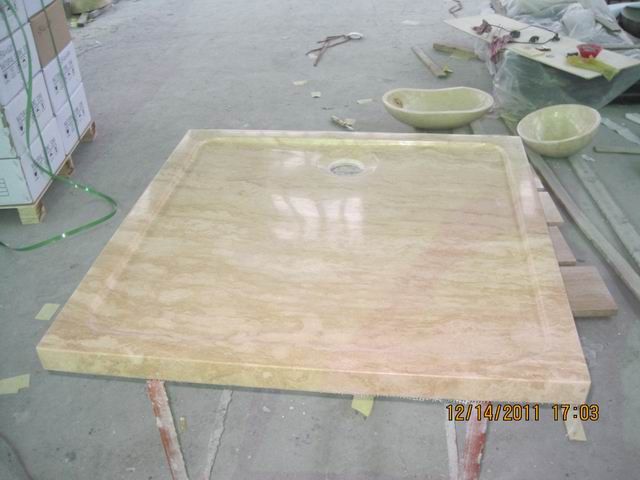 Square beige travertine shower tray