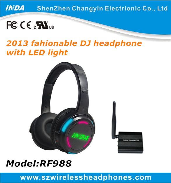 RF silent disco wireless headset with led light