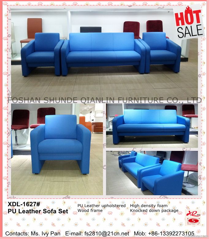 Hot Sale New Design Modern Blue PU Lether Office Sofa Set
