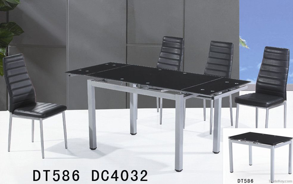 Modern Extended Dining Table Glass&amp;Metal