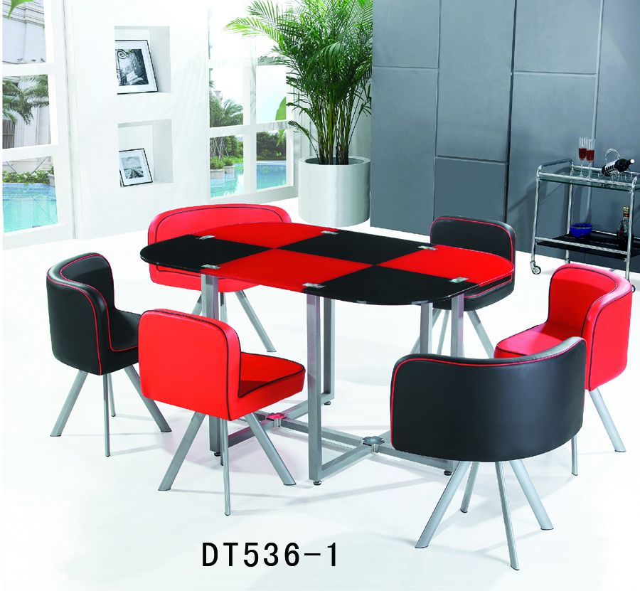 Modern Tempered Glass Round Dining Table Set Black,Grey,Red and Brown