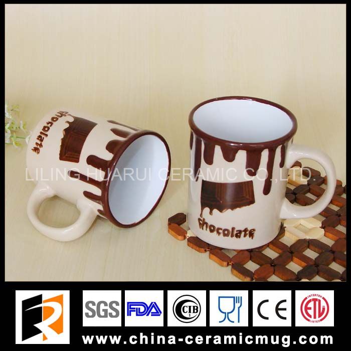 10oz chocolate design embossed  stoneware mug
