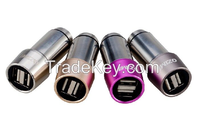 2.4 A dual USB Interfaces Stainless Steel In-Car Charging Adaptor