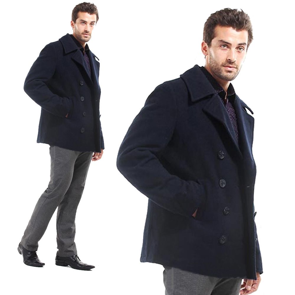 Seibertron Industries USN Wool Pea Coat Men's Winter military wool jacket coat Navy pea Coat