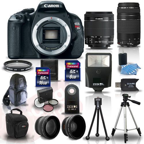 EOS Rebel T3I 600D Body + 4 Lens Kit 18-55 IS +75-300 +24GB Flash &amp; More