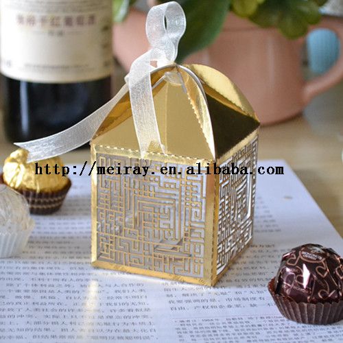 2014 Personalized Wedding Decoration 300 pieces/lot 250g Pearl Paper "Ramadan" Favor Box With Free Organza Ribbon
