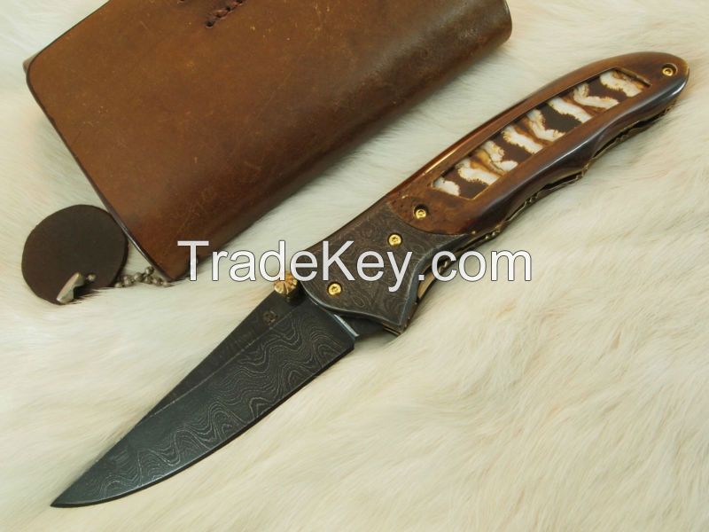 Custom Handmade Damascus Folding Knife