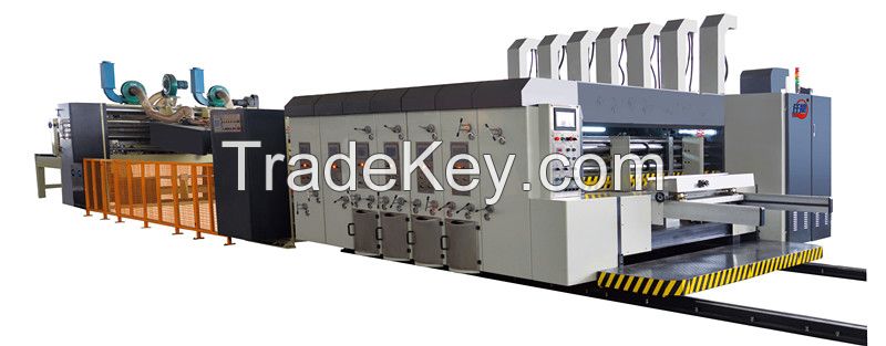 High speed flexo printing slotting die cutting with folder glue bundler inline