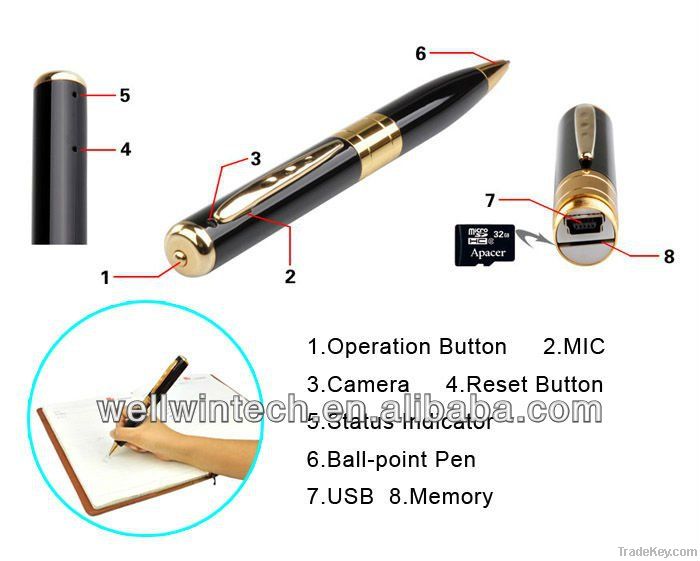 hotsales hidden 720x480pixels pen camera /video camcorder with CE report