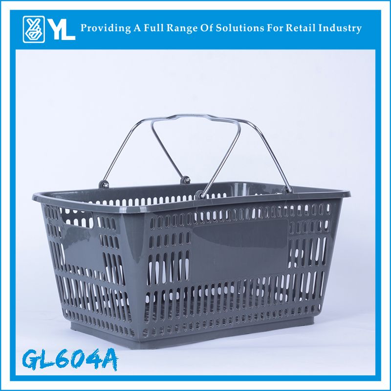 28L Supermarket Metal Handle Covering Plastic Shopping Baskets