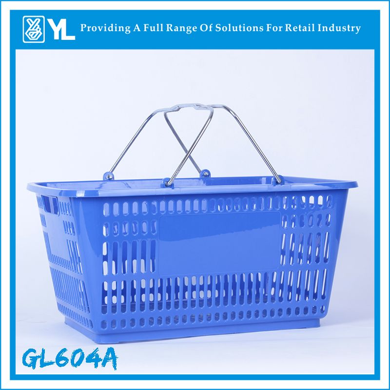 28L Supermarket Metal Handle Covering Plastic Shopping Baskets