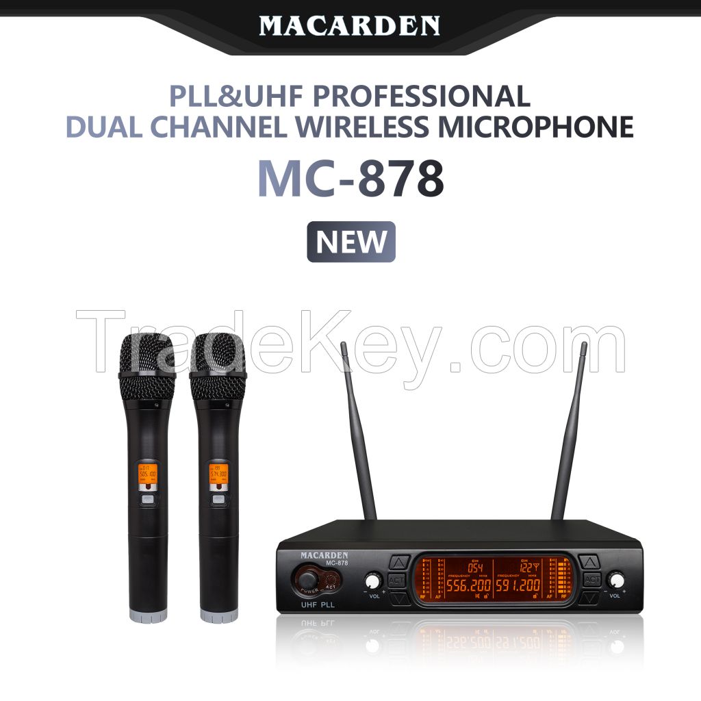 MC-878 Professional Two Channel Wireless Microphone IR infrared Long Working Distance Karaoke Stage Performance Meeting Room use