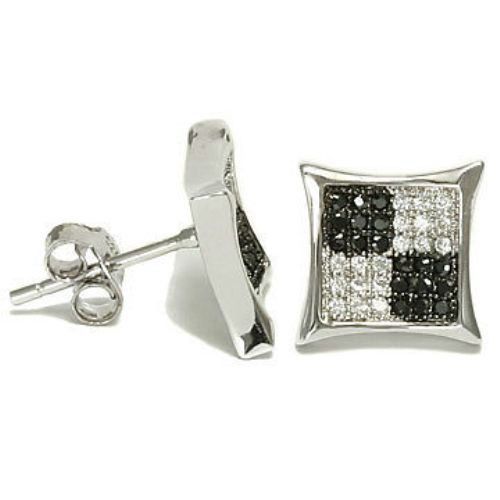 925 Sterling Silver Kite Shape Black And White Rhodium Plated Diamond Earrings