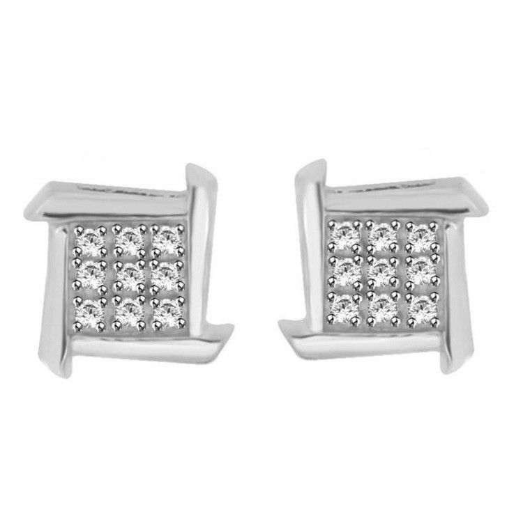 925 Sterling Silver CZ Earrings White Rhodium plated threaded screw back