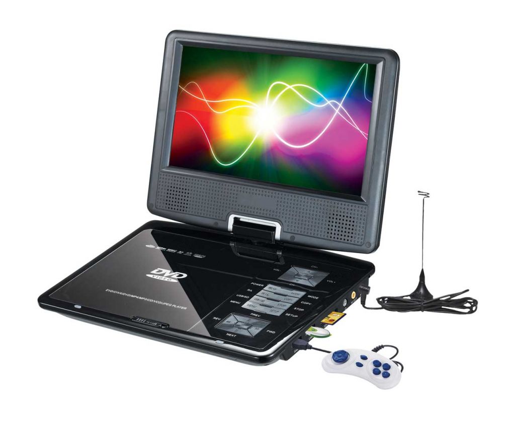 High Resolution 7'' Portable DVD player with TV FM USB SD