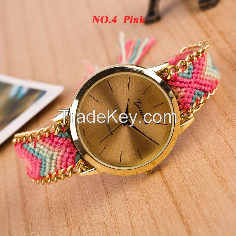 Weaved Rope Band Thread Knitted  Braided Watches for Women Lady Dames Horloge