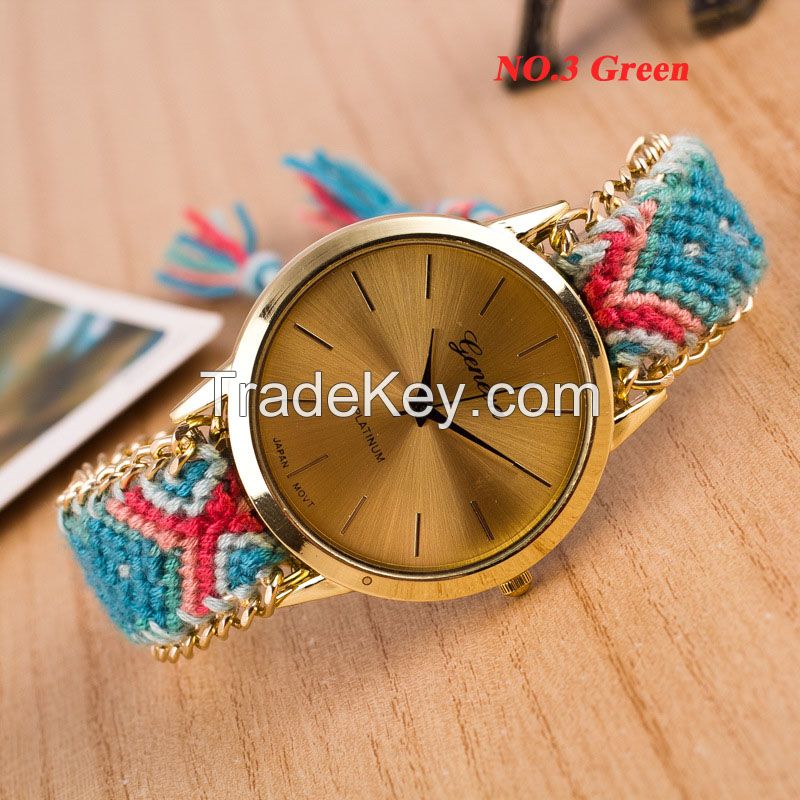 Weaved Rope Band Thread Knitted  Braided Watches for Women Lady Dames Horloge