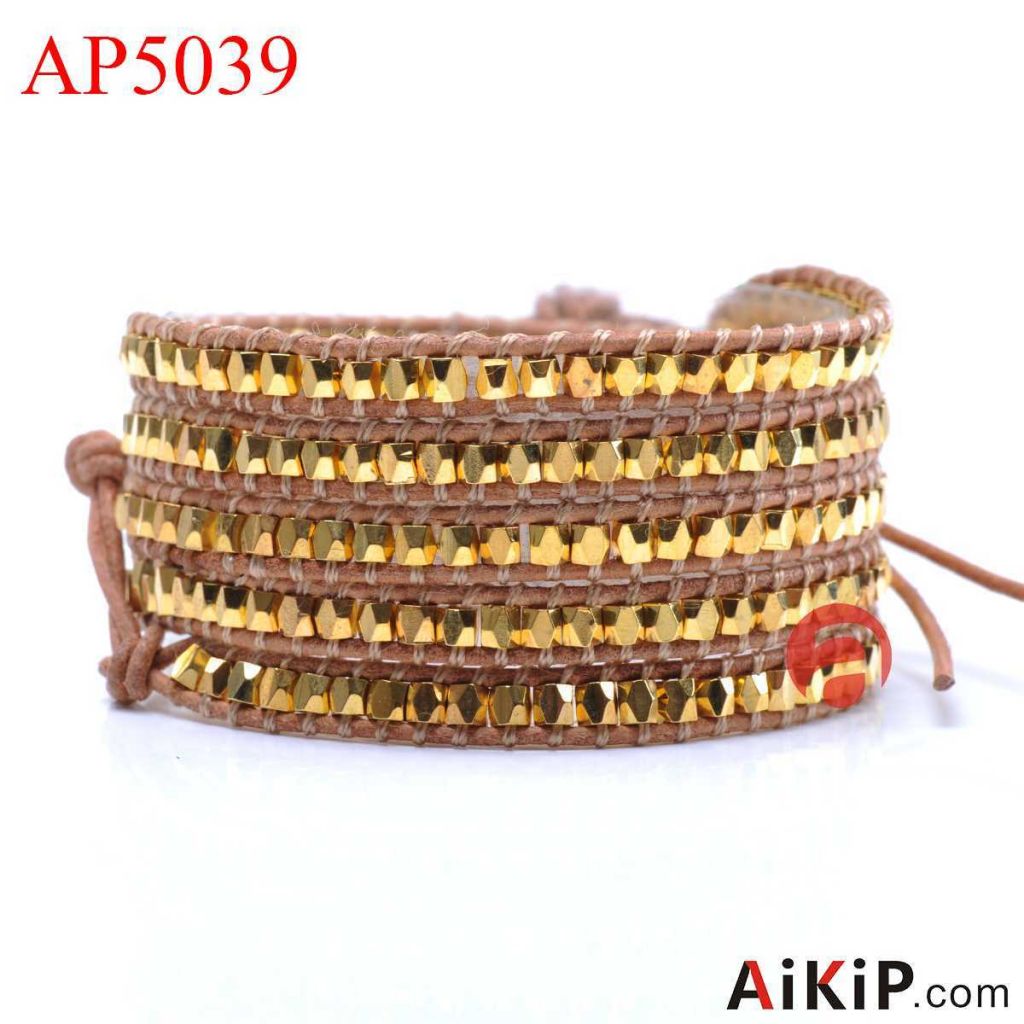 4mm copper gold plated leather steel clasp bracelet