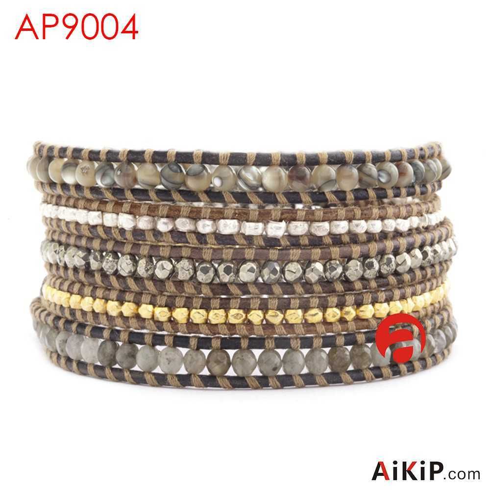 ABALONE MIX Silicone WRAP BRACELET ON GENUINE LEATHER FROM AIKIP