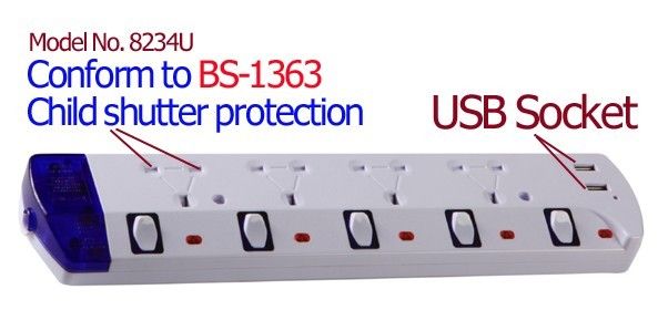 EXTENSION SOCKET WITH INDIVIDUAL SWITCH AND USD PORT