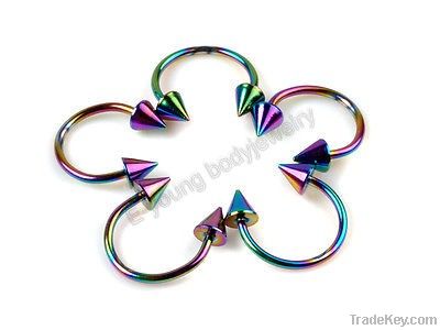 Hot sale Rainbow color titanium eyebrow piercing body jewelry