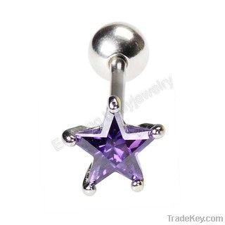 Elegant purple crystal star shape body piercing tongue ring