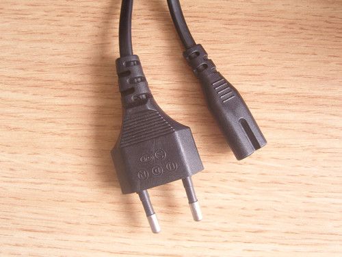 EU 2 pin black power cord black colour