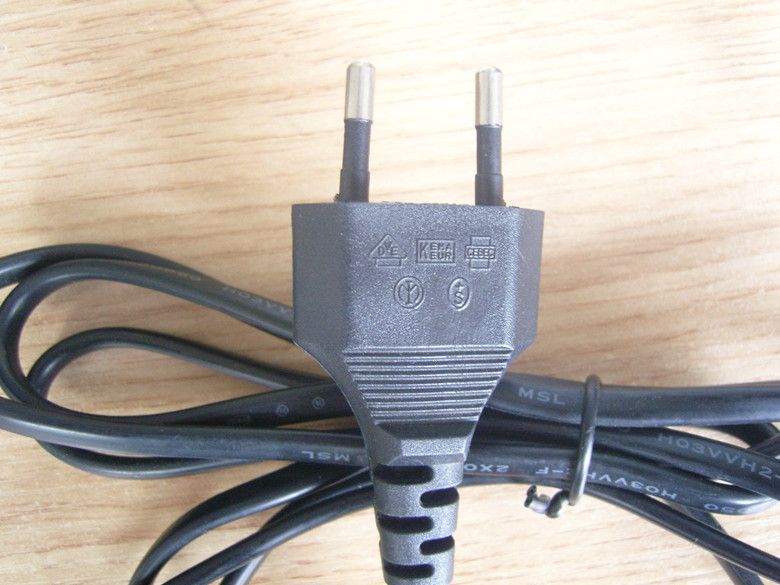 EU 2 pin black power cord black colour