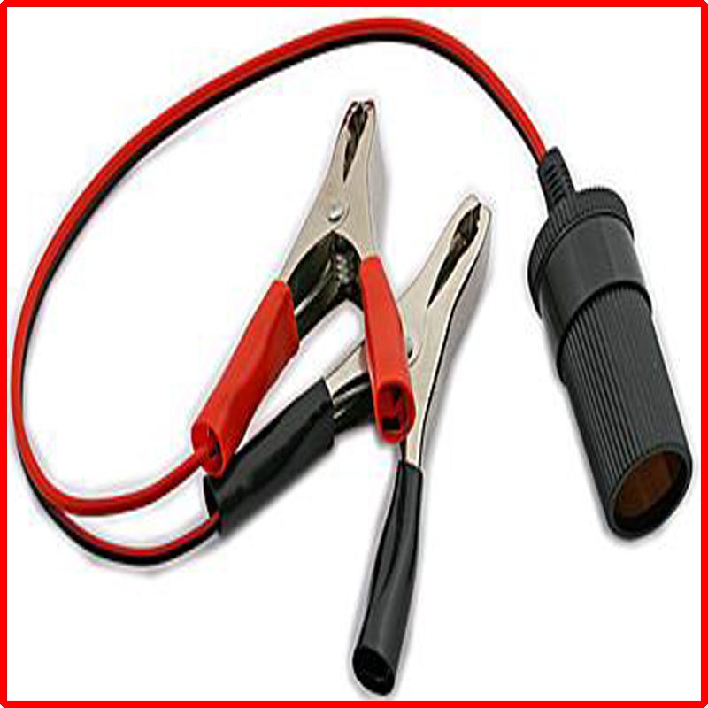 Solar cable car battery clip to cigarette lighter charger cable