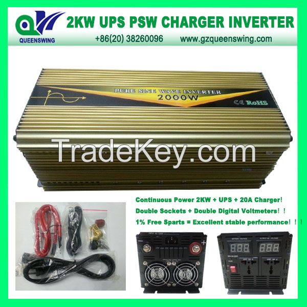 300W/600W/800W/1000W/1500W/2000W DC12V to AC220V UPS Pure Sine Power Inverter with Charger (QW-P2000UPS)