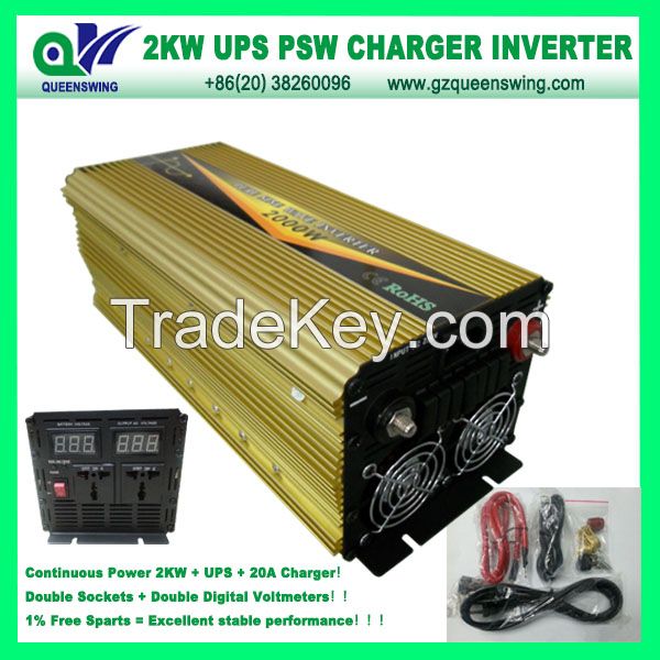 300W/600W/800W/1000W/1500W/2000W DC12V to AC220V UPS Pure Sine Power Inverter with Charger (QW-P2000UPS)