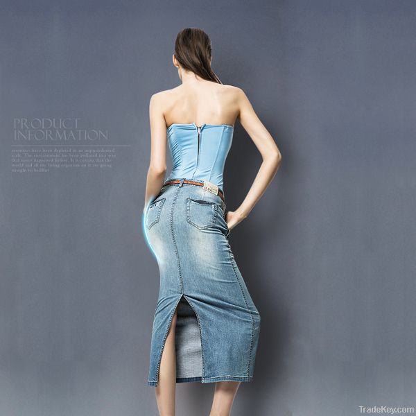 Ladies maxi skirt wholeslae breathable long fashion tight jeans skirt